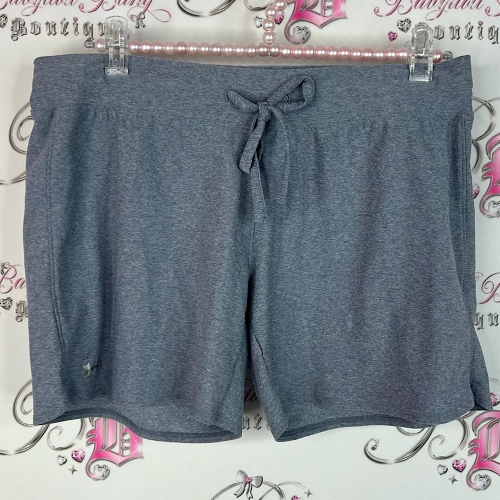 Under Armour Shorts Silver Logo Tie Up Waist Gray Athletic Shorts